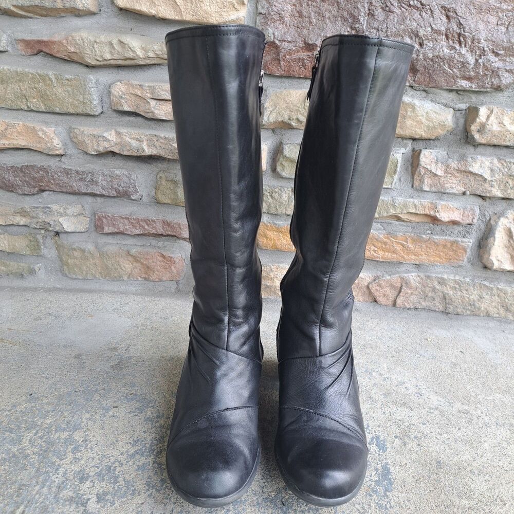 Clarks Wish Excite Knee High Leather Riding Boots Elastic Calf Ext Womens 9M - Picture 2 of 14